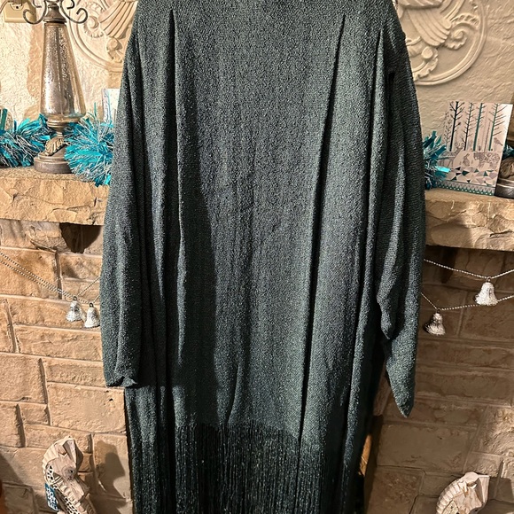 Vintage 2 pc pinache green fringe hand woven rayon dress and duster set - Picture 6 of 15